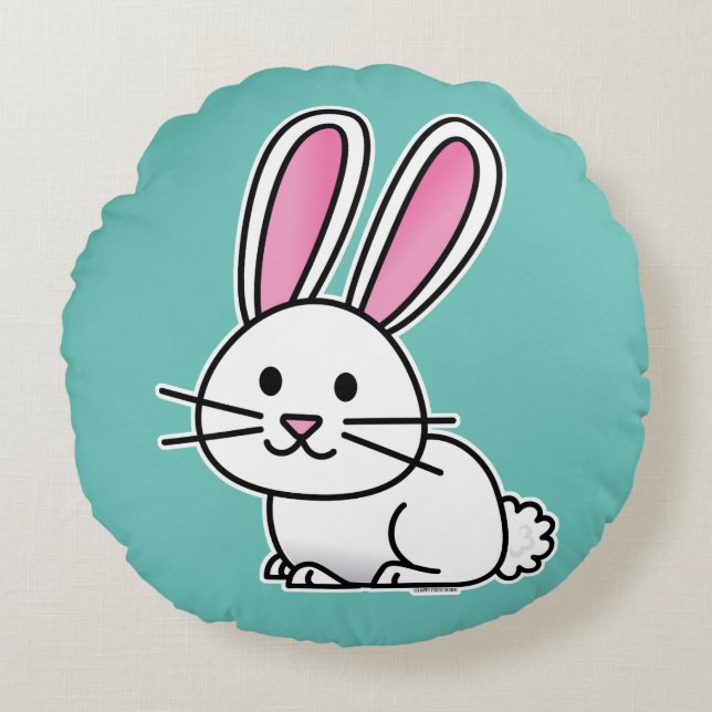 Rabbit bunny lucky white fluffy tail long ears round pillow (Front)