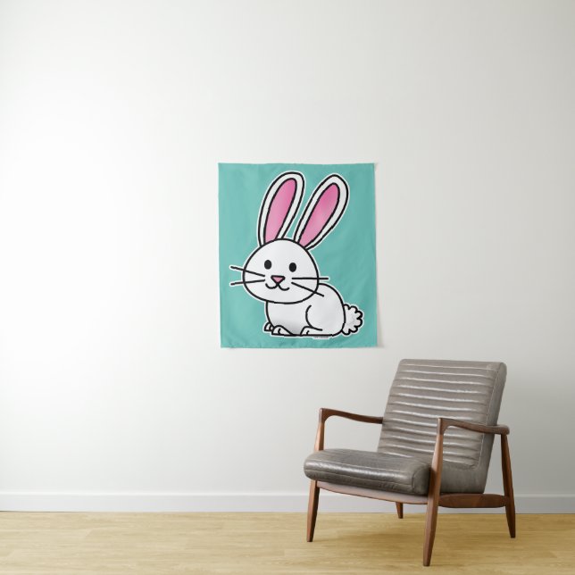 Rabbit bunny lucky white fluffy tail long ears tapestry (In Situ)