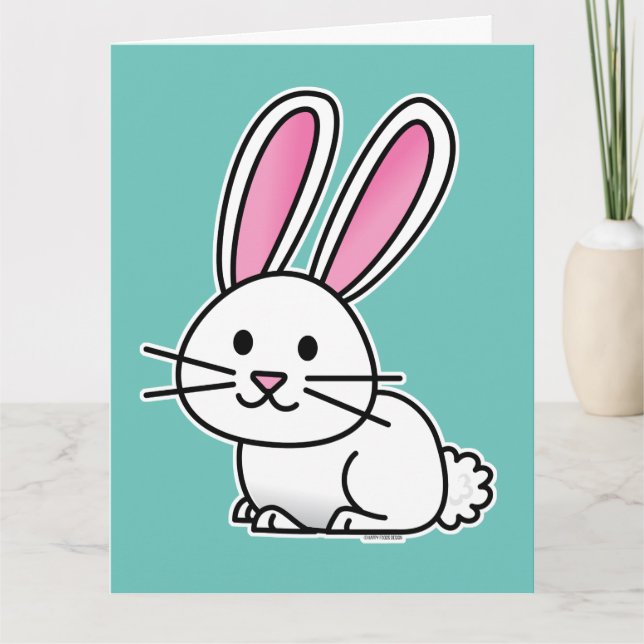 Rabbit bunny lucky white fluffy tail long ears thank you card (Front)