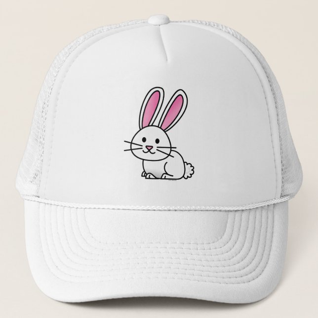 Rabbit bunny lucky white fluffy tail long ears trucker hat (Front)