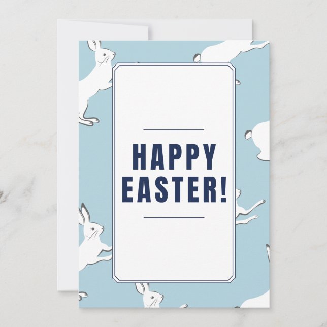 Rabbit Bunny Pattern Happy Easter Baby Blue Pretty Holiday Card (Front)