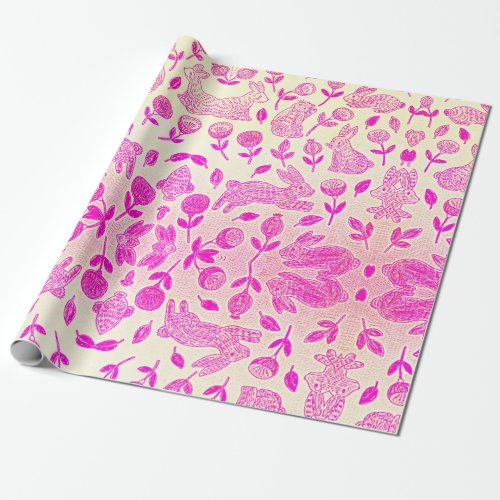 Rabbit Bunny Pink White  Wrapping Paper