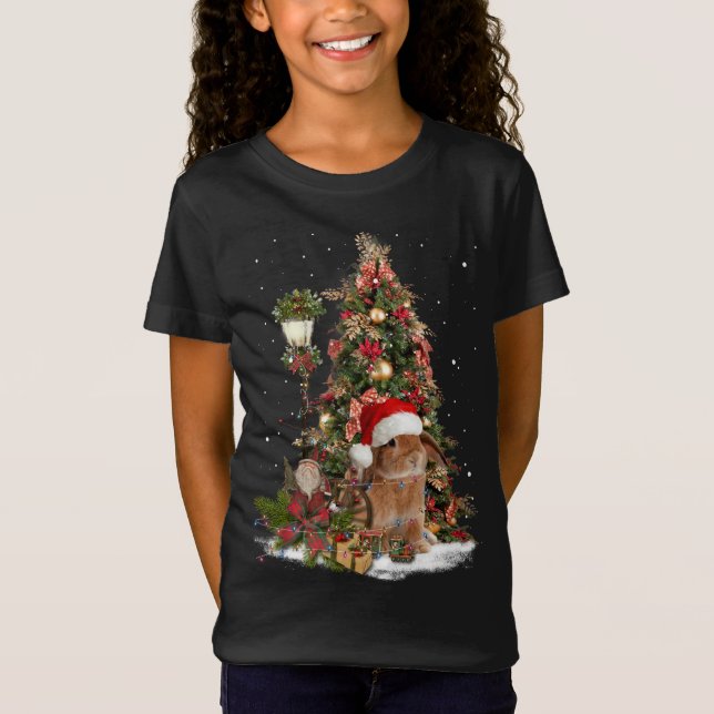 Rabbit Bunny Santa Tree Lights Dwarf Lop Eared Chr T-Shirt (Front)