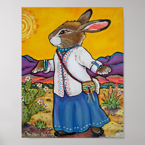 Rabbit Bunny Southwest Colorful Yellow Turquoise Poster