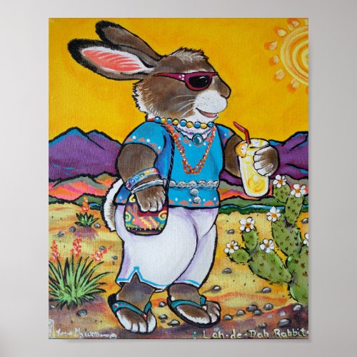 Rabbit Bunny Southwest Colorful Yellow Turquoise Poster