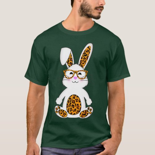 Rabbit Bunny with Sunglasses Leopard Cute Easter T_Shirt