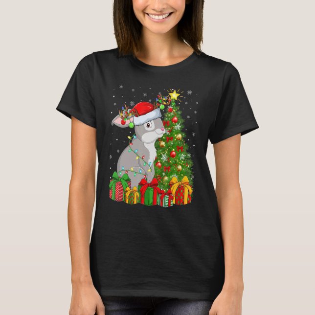 Rabbit Bunny   Xmas Holiday Santa Bunny Christmas  T-Shirt (Front)