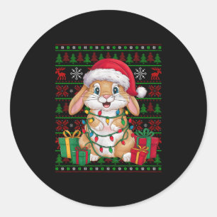 Rabbit Bunny Xmas Lights Ugly Santa Hat Bunny Chri Classic Round Sticker