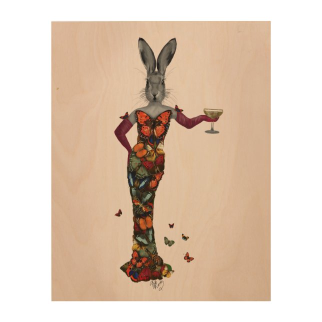 Rabbit Butterfly Dress Wood Wall Art (Front)