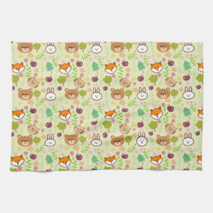 rabbit, cat, fox, bear pattern kitchen towel
