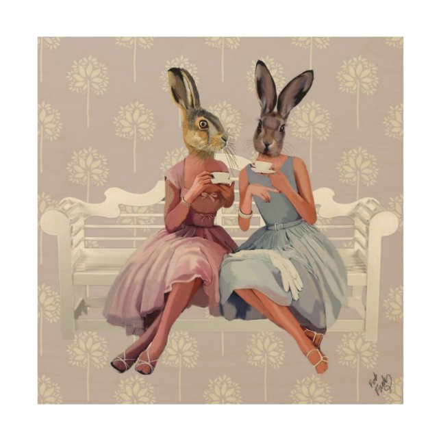 Rabbit Chat Wood Wall Art (Front)