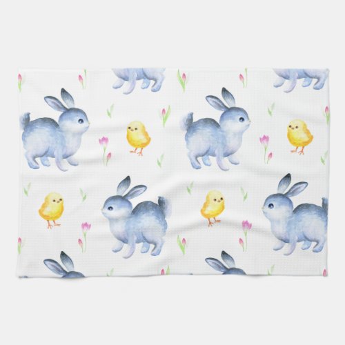 Rabbit  Chicks Lover Gift Happy Easter Pattern Kitchen Towel