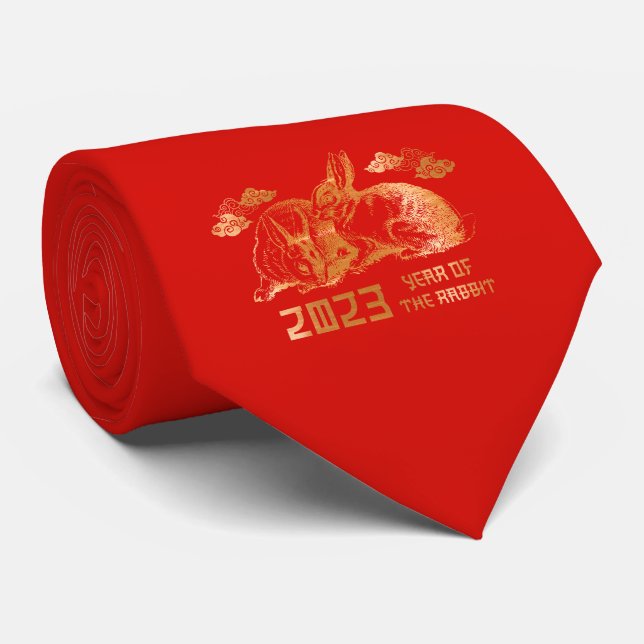 Rabbit Chinese Zodiac Lunar New Year Neck Tie (Rolled)