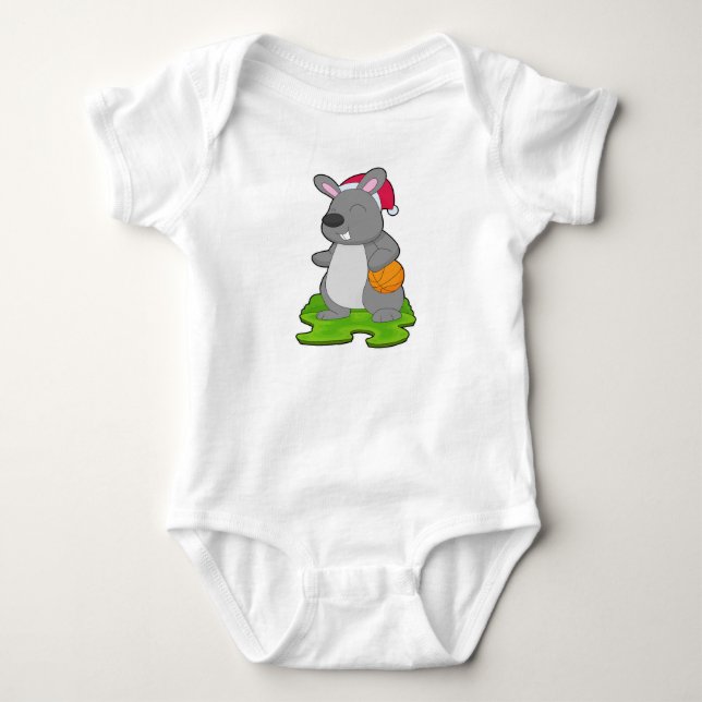 Rabbit Christmas Basketball Baby Bodysuit (Front)