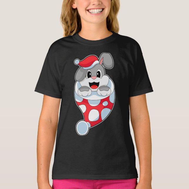 Rabbit Christmas Santa hat T-Shirt (Front)