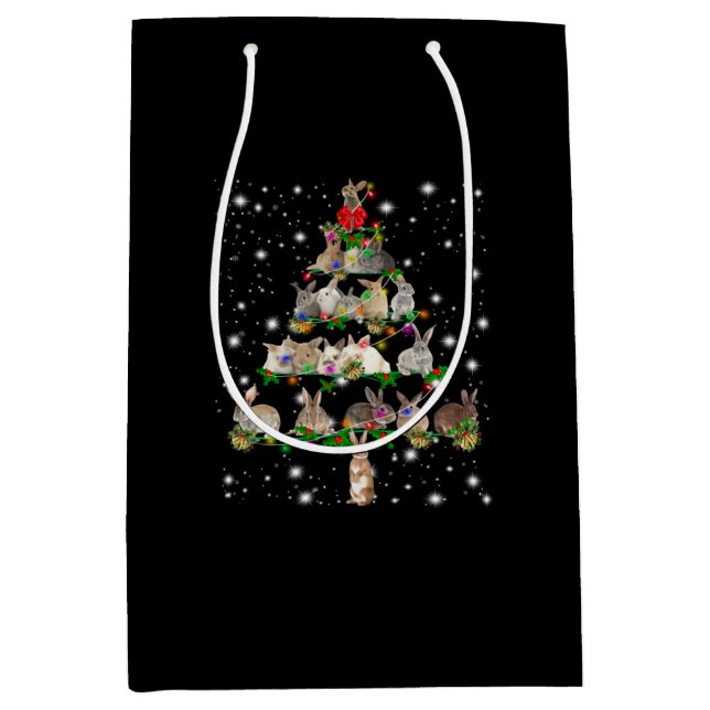 Rabbit Christmas Tree Covered By Flashlight Medium Gift Bag (Front)