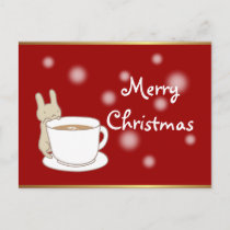 Rabbit & Coffee Red Merry Christmas Postcard