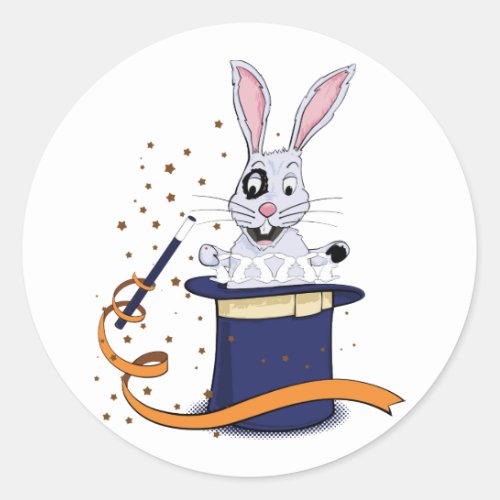 Rabbit comes out of hat classic round sticker
