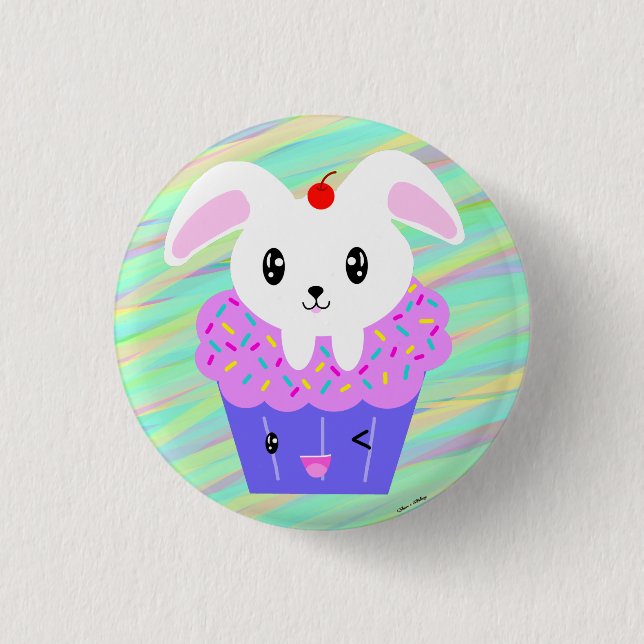 Rabbit Cupcake Cute Kawaii Pastel Rainbow Button (Front)
