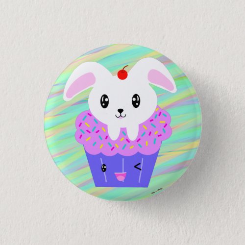 Rabbit Cupcake Cute Kawaii Pastel Rainbow Button