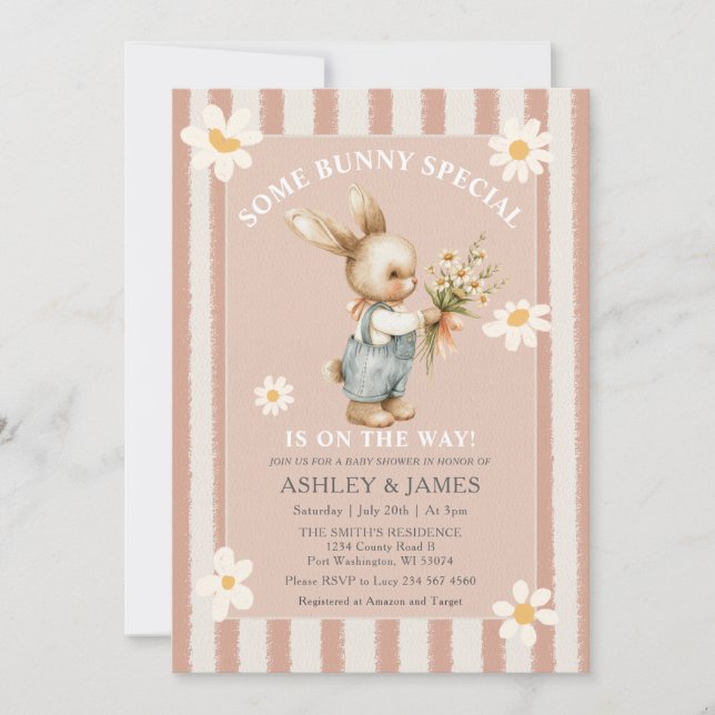 Rabbit Daisy Flower Some Bunny is on the Way Invitation (Front)