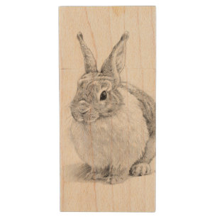 Rabbit Day Wood Flash Drive
