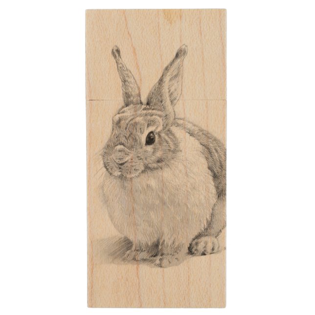 Rabbit Day Wood Flash Drive (Front Vertical)