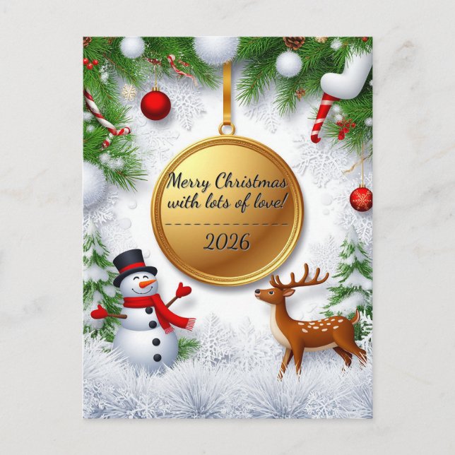 🎄❄️ Rabbit Deer Snowflakes Ornaments Winter Holiday Postcard (Front)
