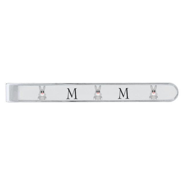 Rabbit Design Monogrammed Silver Finish Tie Bar (Front)