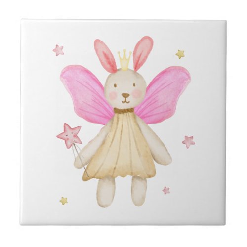 Rabbit Doll Princess Fairy Wings Watercolor  Baby  Ceramic Tile