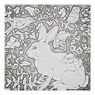 Rabbit Drawing Gray Black White Woodland Nature Faux Canvas Print