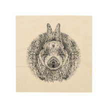 Rabbit Drawing Wood Art Print