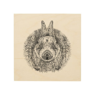Rabbit Drawing Wood Art Print