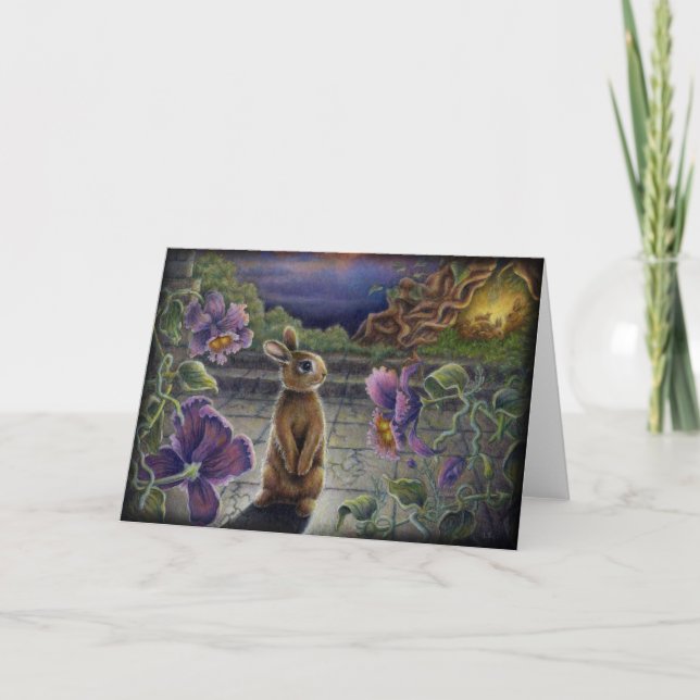 Rabbit Dreams Fantasy Flowers Bunny Greeting Card (Front)