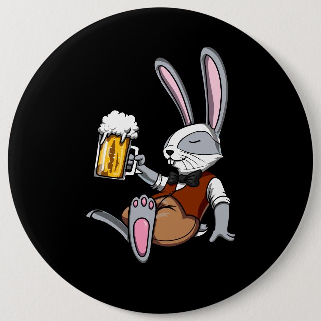 Rabbit Drinking Beer Bunny Funny Party Button (Front)