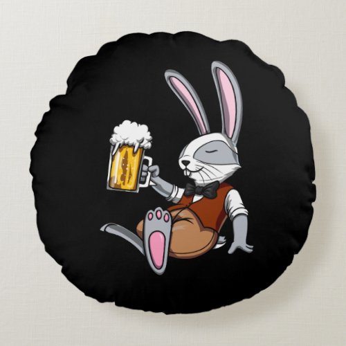 Rabbit Drinking Beer Bunny Funny Party Round Pillow