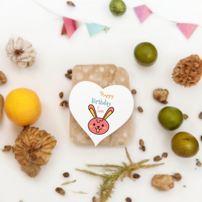 Rabbit Easter Bunny Cartoon Heart Sticker (Bunny cartoon party theme sticker,birthday party sticker,gift pack,envelope,return gift sticker)