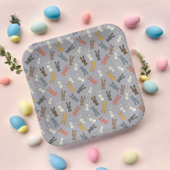 Rabbit Easter Bunny Cartoon Paper Plates (rabbit easter bunny,birthday,wedding,baby shower,special occasion event paper plate party supplies)