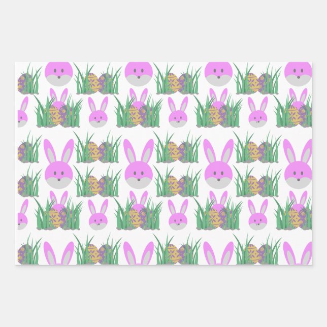 Rabbit easter eggs fun wrapping paper sheets (Front)