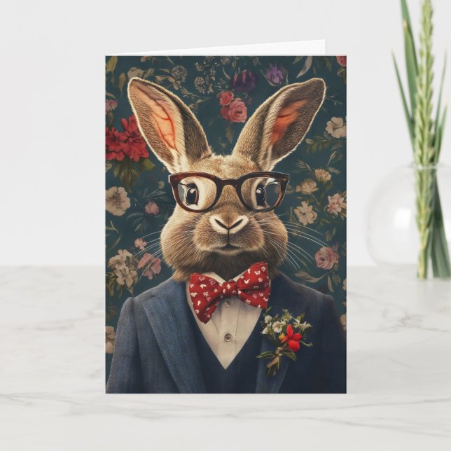 Rabbit Easter Elegant Funny Holiday Card (Front)