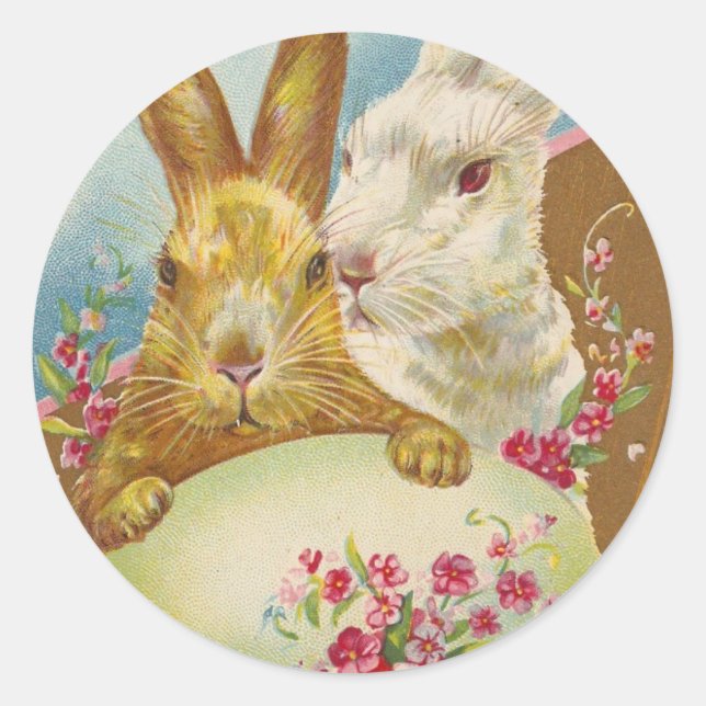 Rabbit Easter Greetings Vintage Classic Round Sticker (Front)