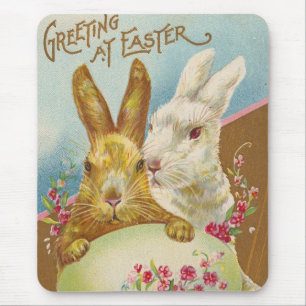 Rabbit Easter Greetings Vintage Mouse Pad