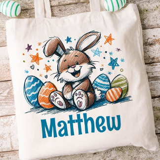 Rabbit Easter Kids Name Boys Bunny  Tote Bag