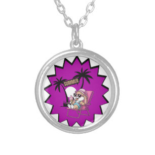 rabbit eat ice-cream in summer holidays silver plated necklace