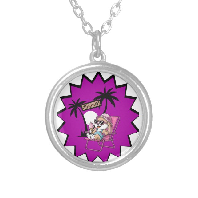rabbit eat ice-cream in summer holidays  silver plated necklace (Front)