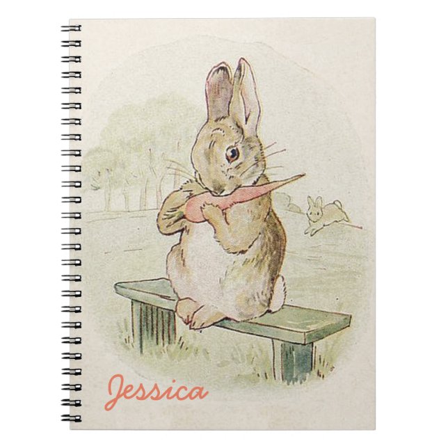 RABBIT EATING A CARROT, CUTE BUNNY NOTEBOOK (Front)