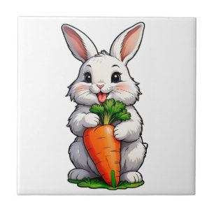 Rabbit Eating Carrot Ceramic Tile