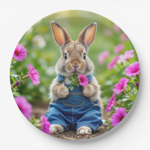 Rabbit Eating Pink Petunia Flowers Paper Plates