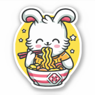 Rabbit Eating Ramen 01 Sticker