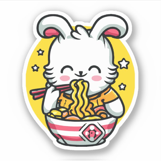 Rabbit Eating Ramen 01 Sticker (Front)